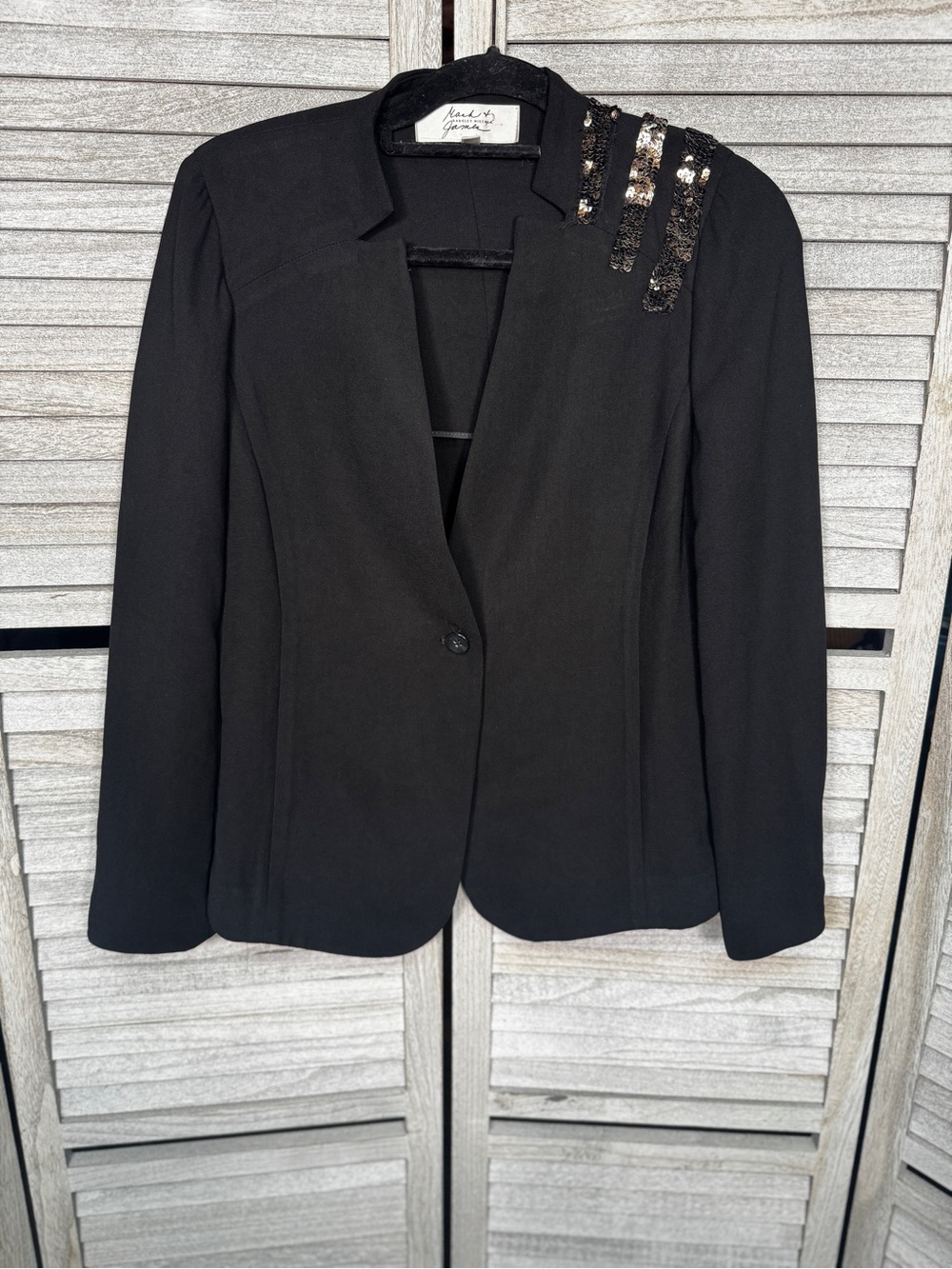 Mark + James Badgley Mischka Sequin Stripe Peplum Blazer M